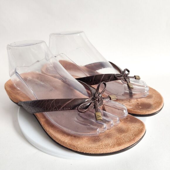Vionic Bella Toe Post Women's Size 8 Flip Flops Thong Sandals Comfort Brown Croc - Picture 1 of 11